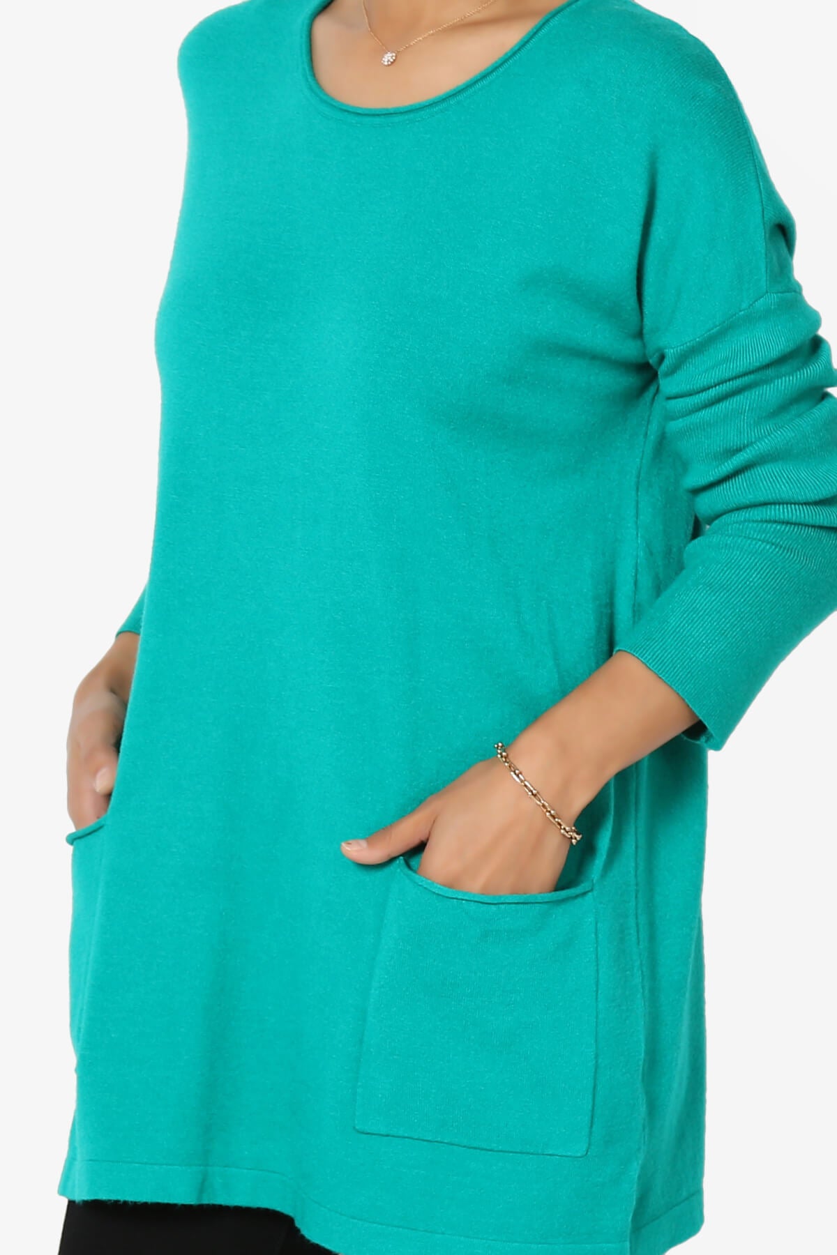 Brecken Pocket Long Sleeve Soft Knit Sweater Tunic TURQUOISE_5