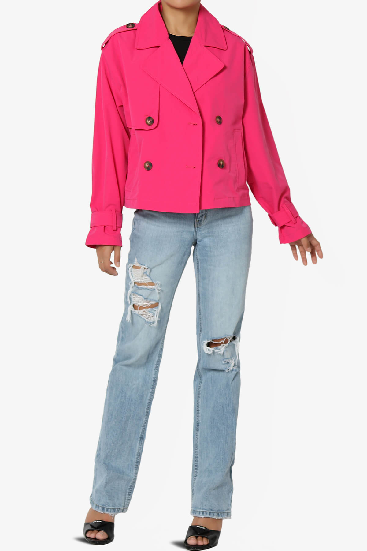 Load image into Gallery viewer, Brixton Cropped Trench Jacket FUCHSIA_6
