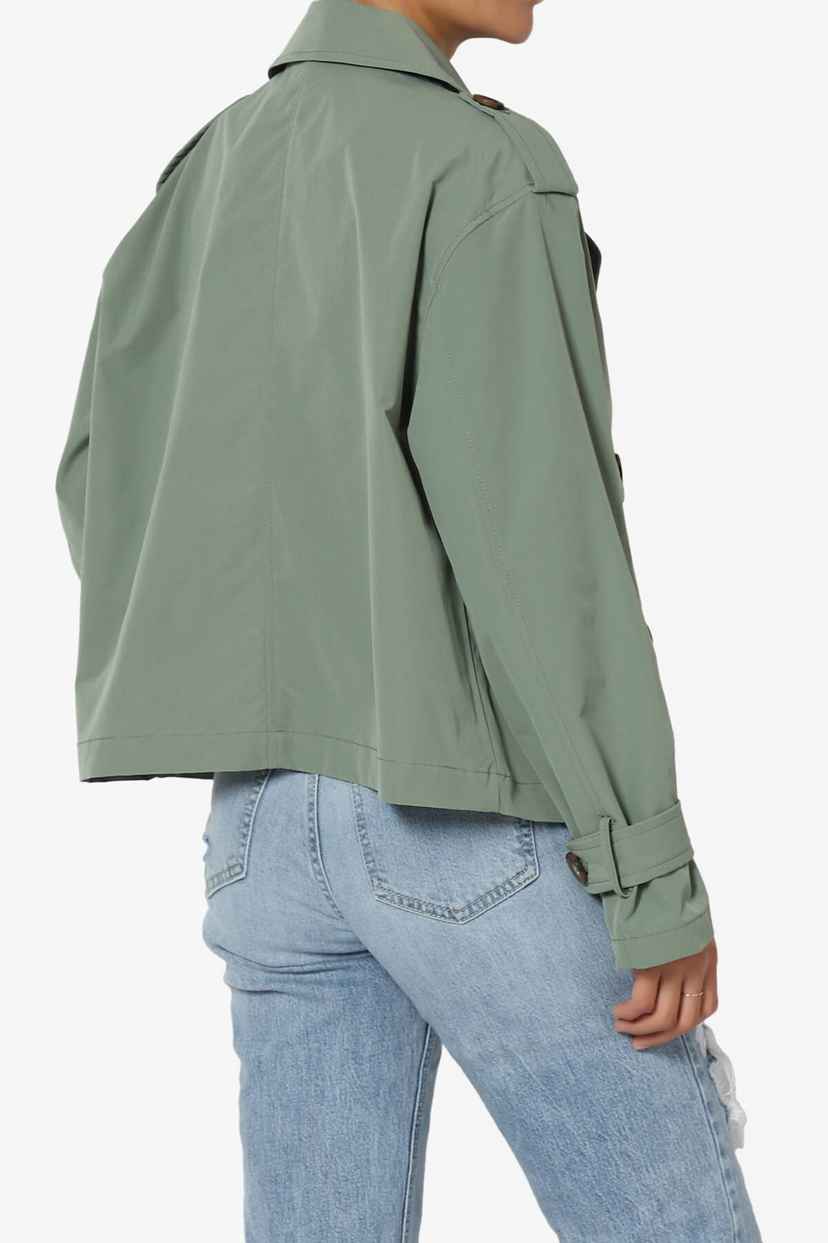 Load image into Gallery viewer, Brixton Cropped Trench Jacket SAGE_4
