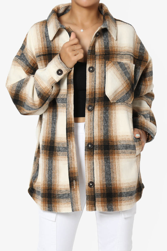 Load image into Gallery viewer, Cameron Plaid Flannel Oversized Shacket CAMEL_1
