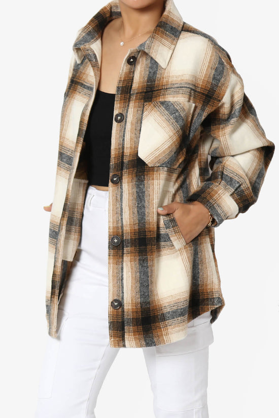 Load image into Gallery viewer, Cameron Plaid Flannel Oversized Shacket CAMEL_3
