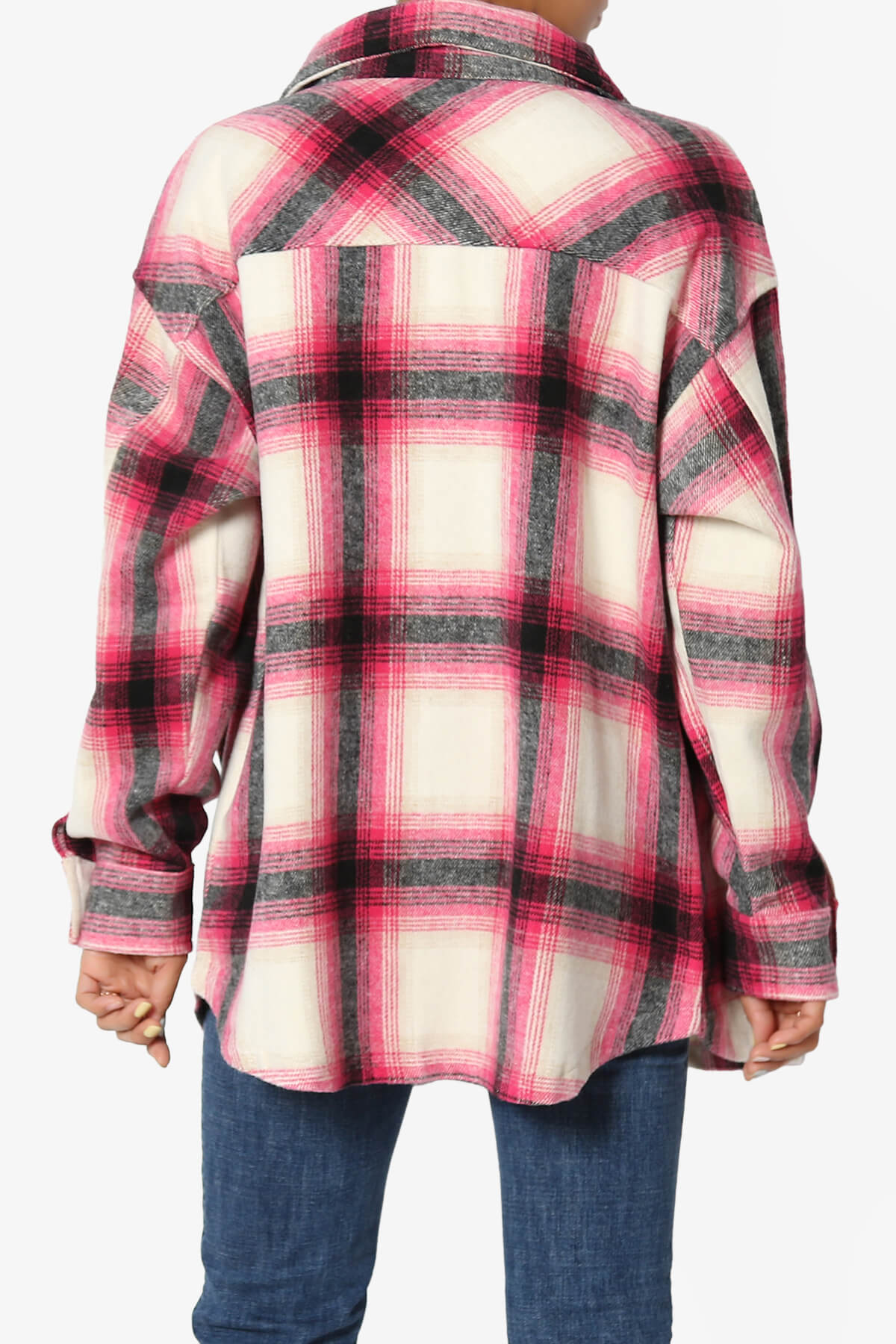 Cameron Plaid Flannel Oversized Shacket HOT PINK_2