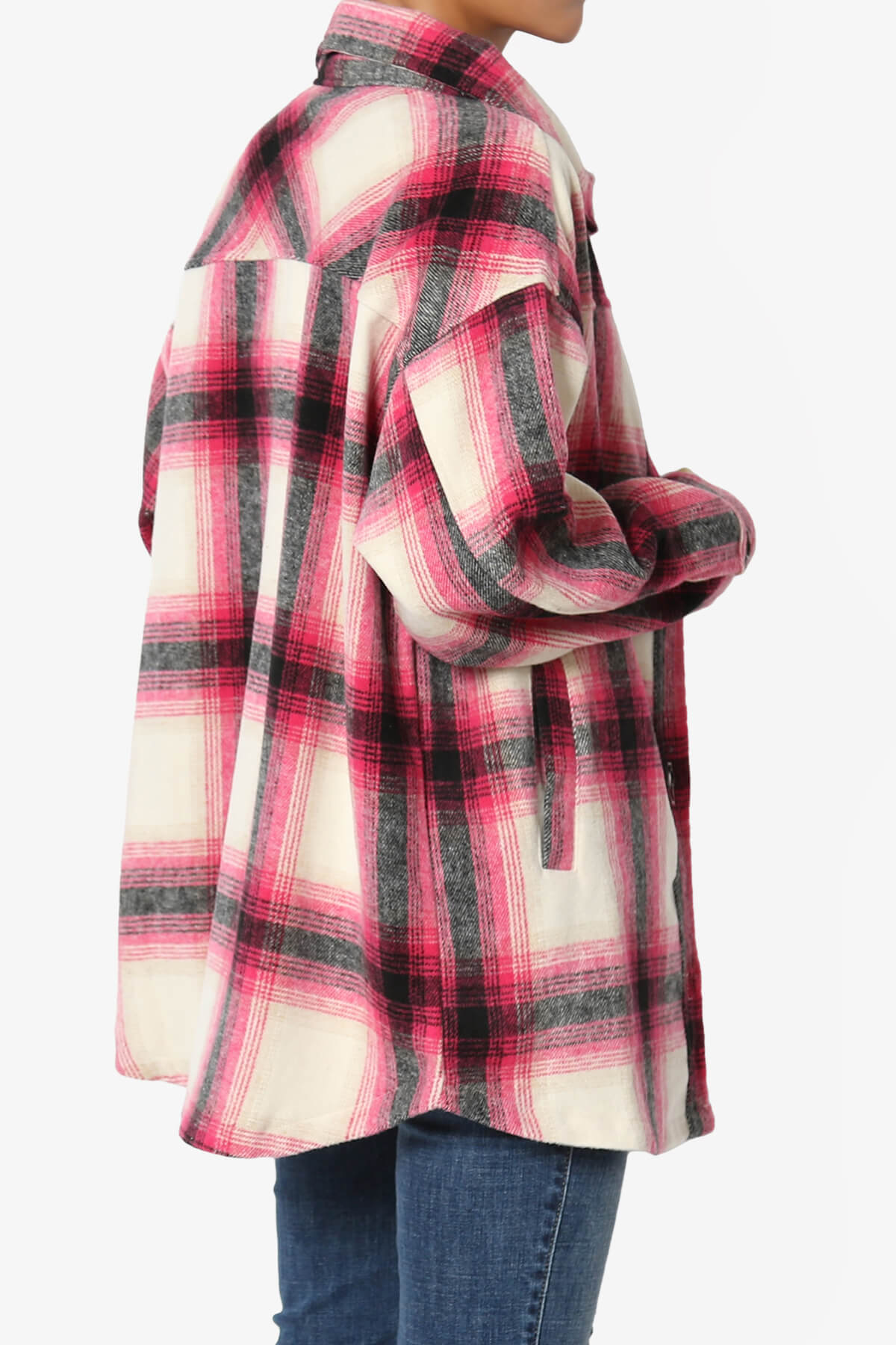Cameron Plaid Flannel Oversized Shacket HOT PINK_4