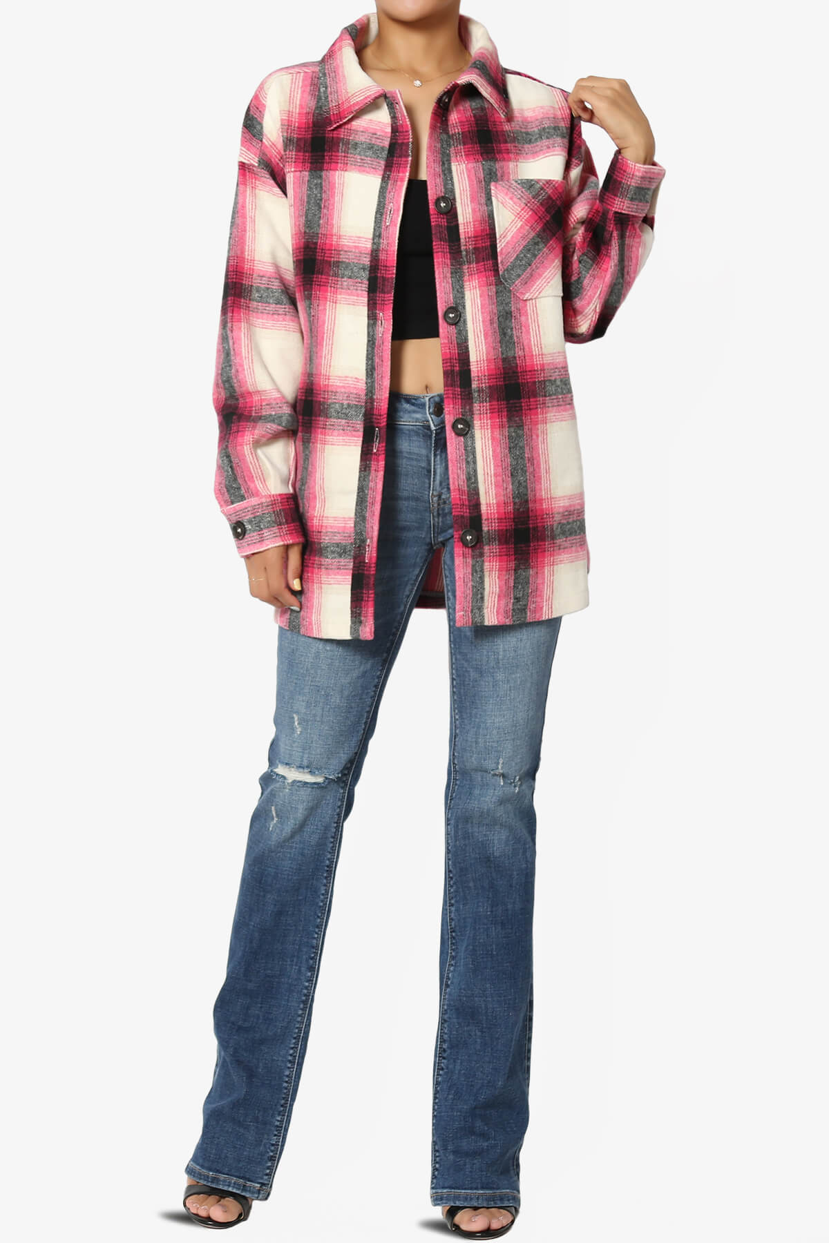 Cameron Plaid Flannel Oversized Shacket HOT PINK_6