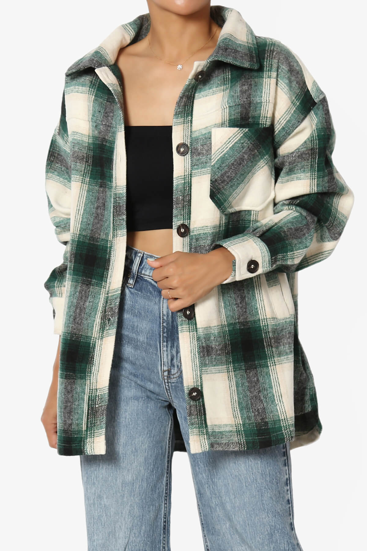 Load image into Gallery viewer, Cameron Plaid Flannel Oversized Shacket HUNTER GREEN_1
