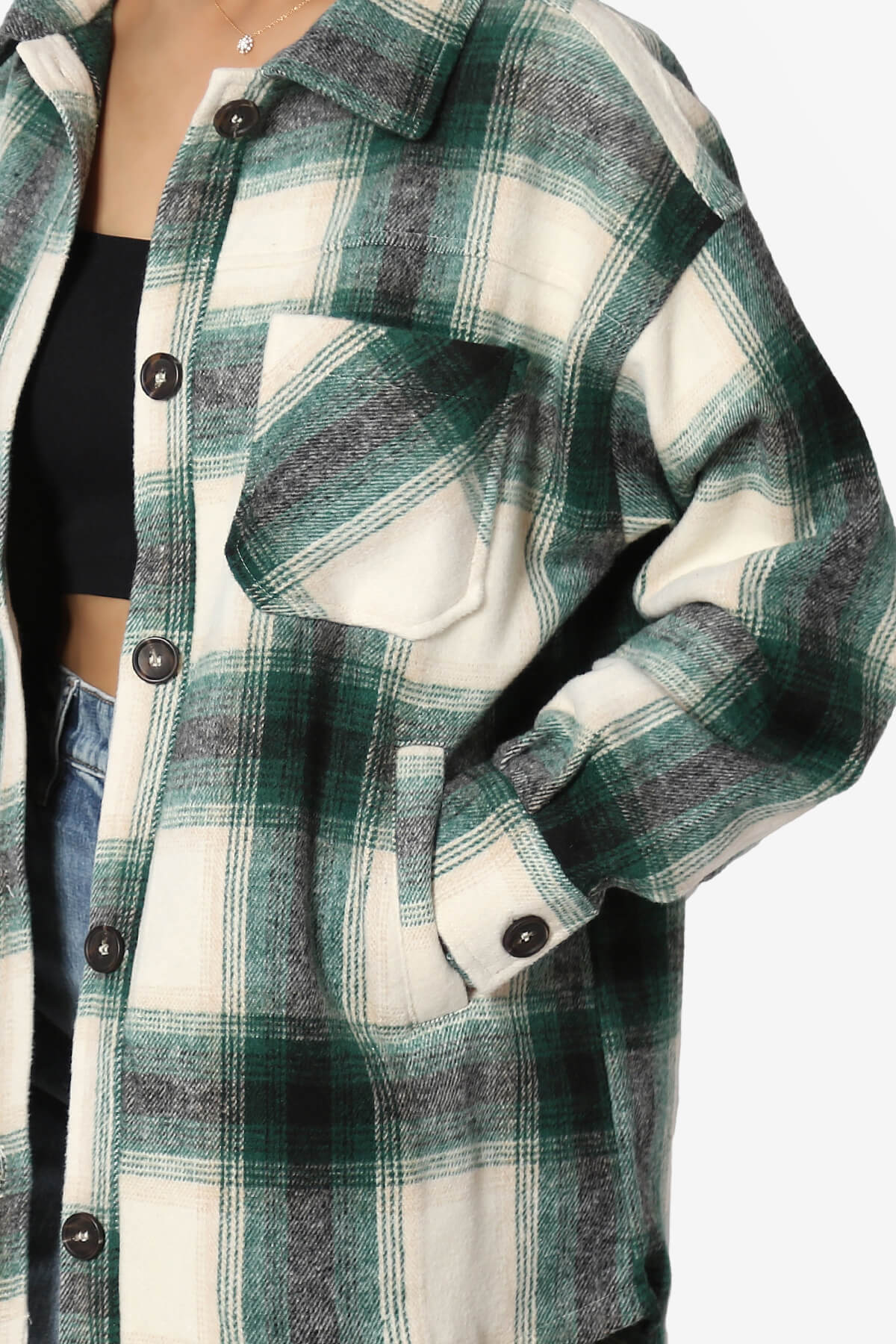 Cameron Plaid Flannel Oversized Shacket HUNTER GREEN_5