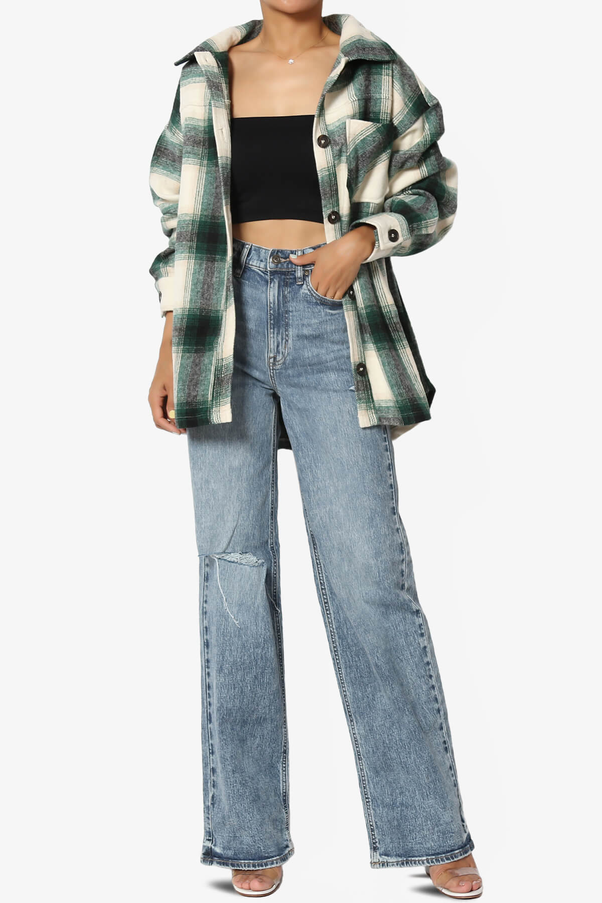 Load image into Gallery viewer, Cameron Plaid Flannel Oversized Shacket HUNTER GREEN_6
