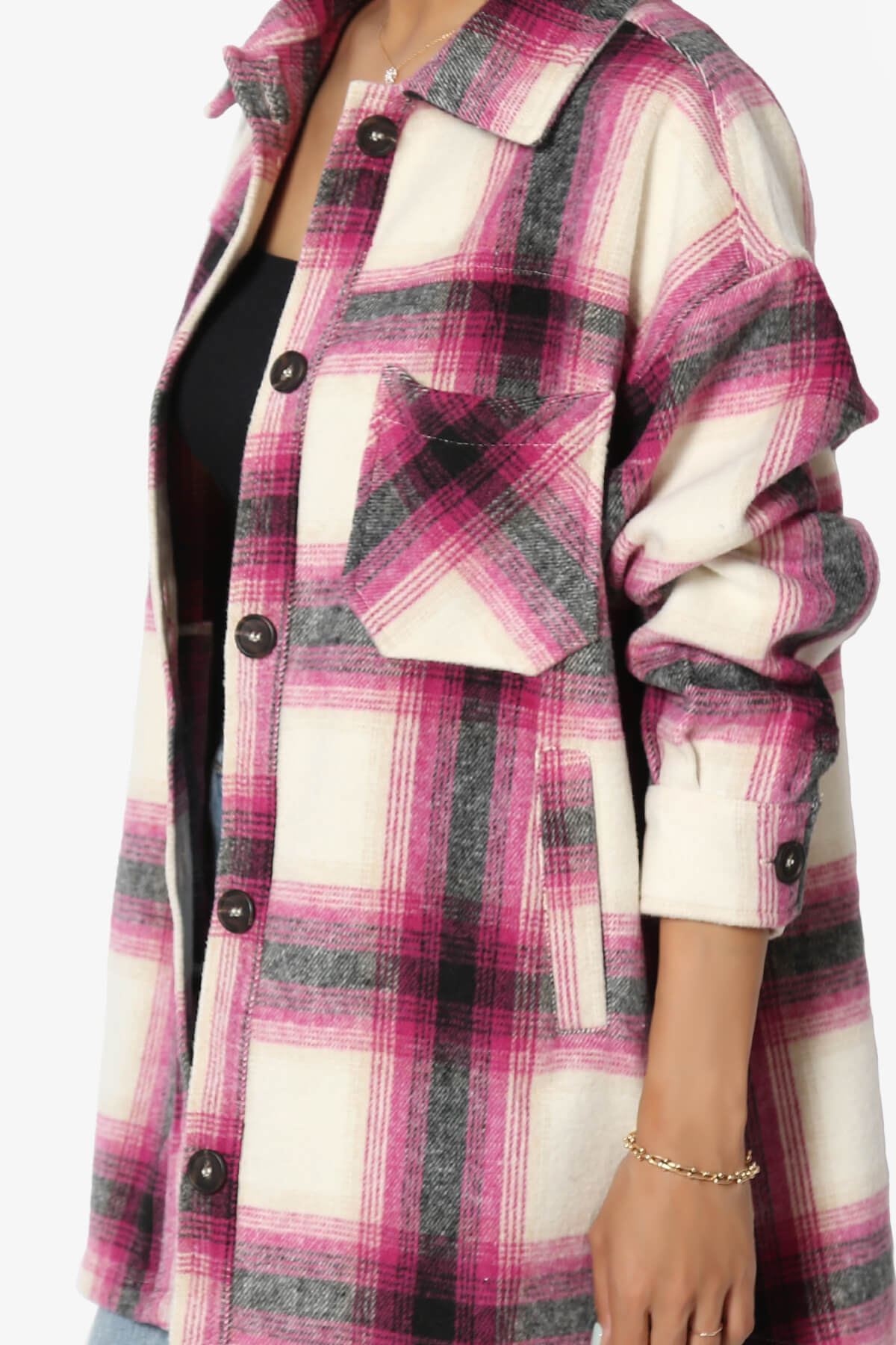 Load image into Gallery viewer, Cameron Plaid Flannel Oversized Shacket MAGENTA_5
