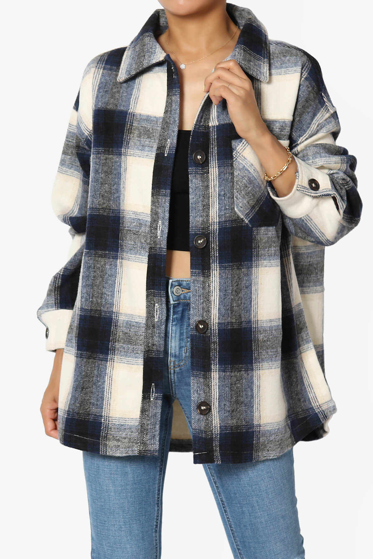 Cameron Plaid Flannel Oversized Shacket NAVY_1