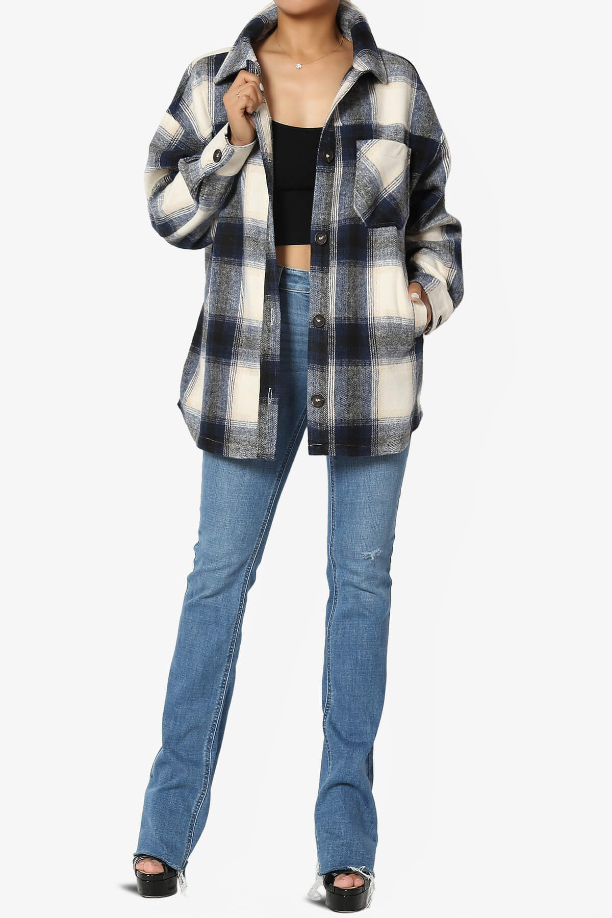 Load image into Gallery viewer, Cameron Plaid Flannel Oversized Shacket NAVY_6
