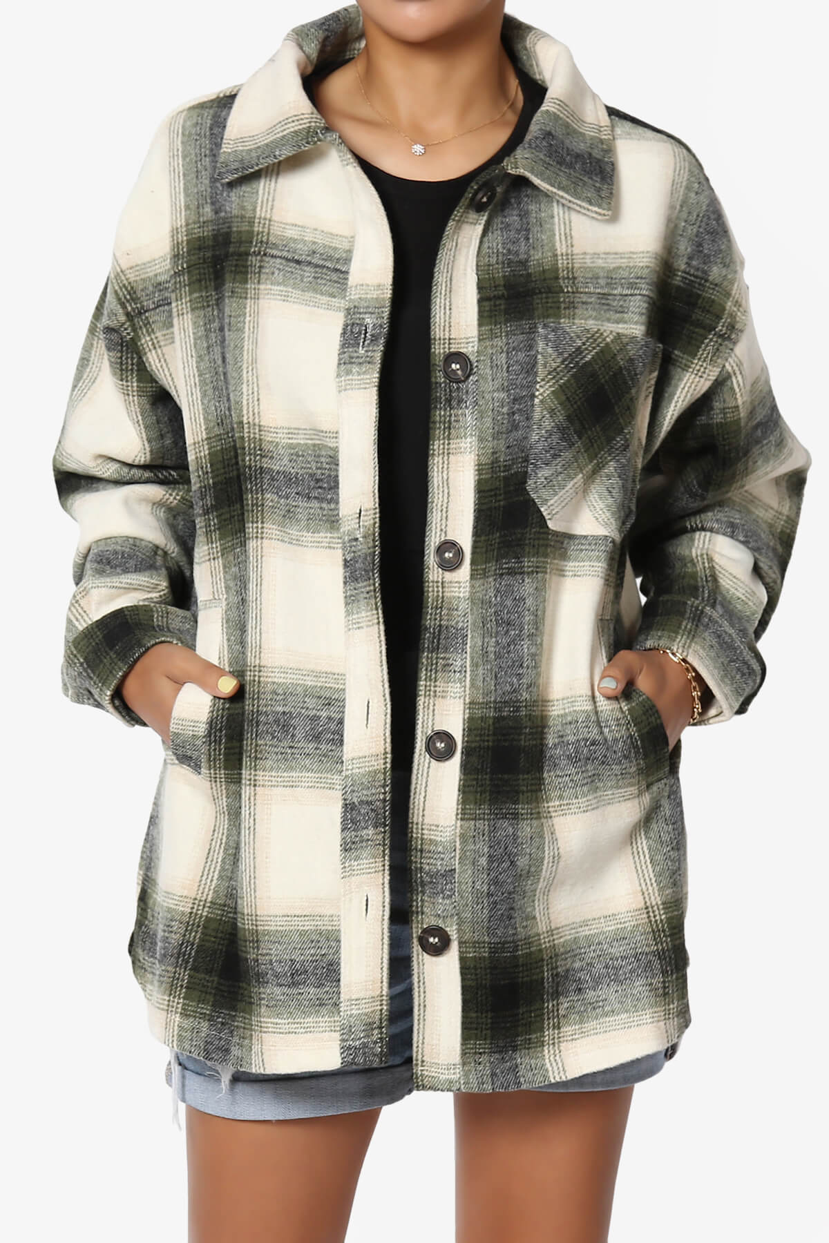 Cameron Plaid Flannel Oversized Shacket OLIVE GREEN_1