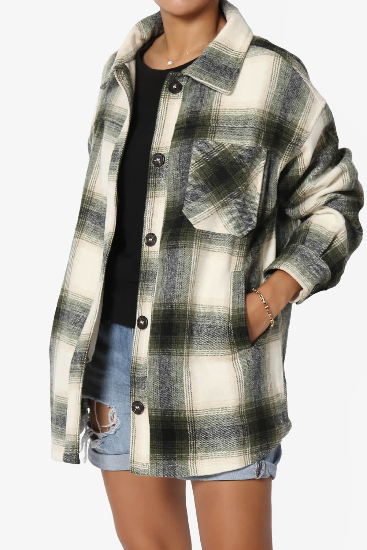Cameron Plaid Flannel Oversized Shacket OLIVE GREEN_3