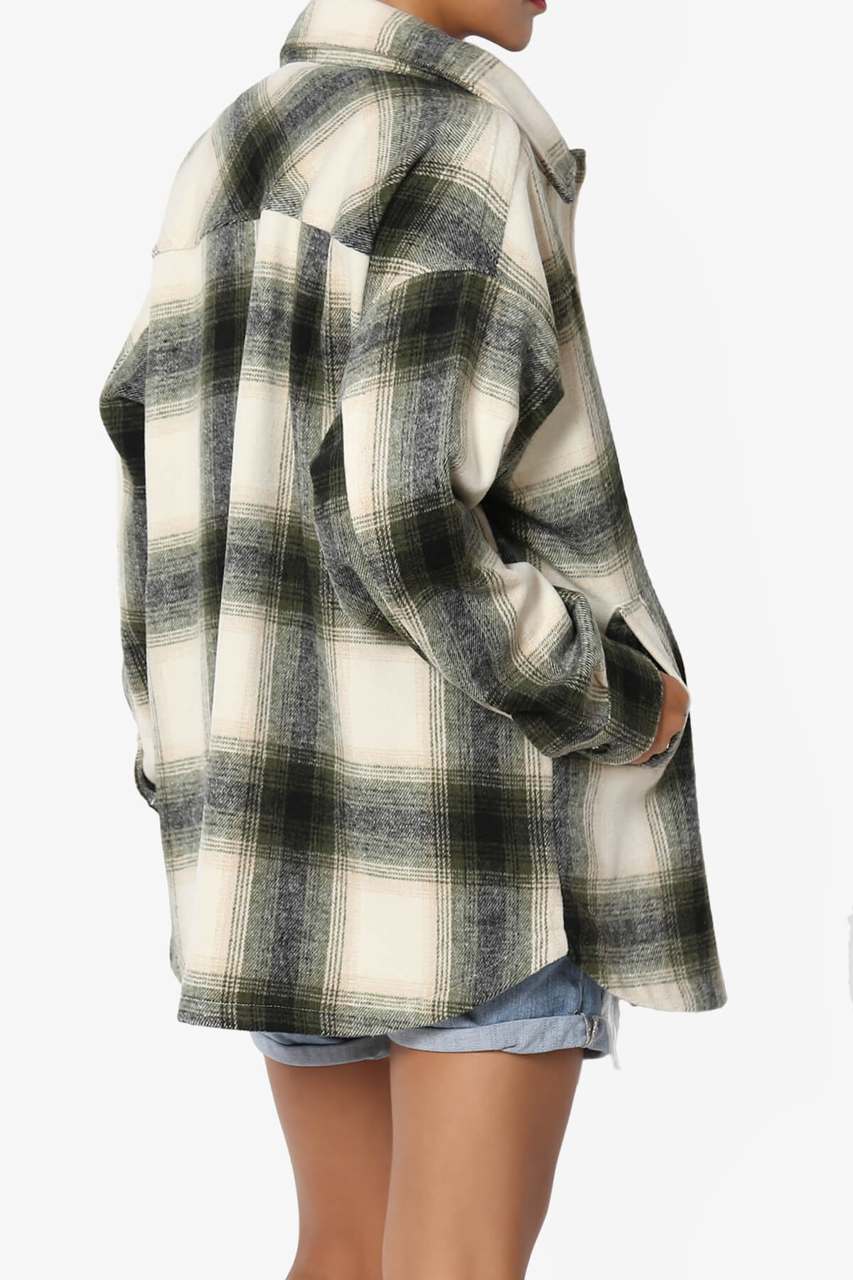 Cameron Plaid Flannel Oversized Shacket OLIVE GREEN_4