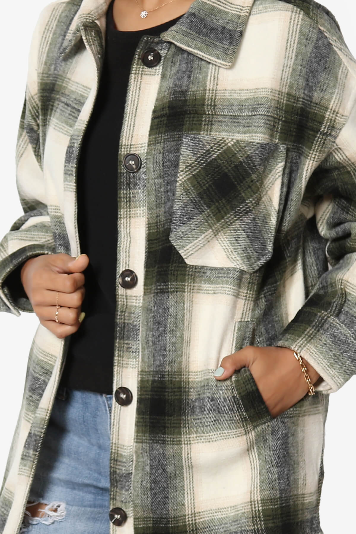 Load image into Gallery viewer, Cameron Plaid Flannel Oversized Shacket OLIVE GREEN_5
