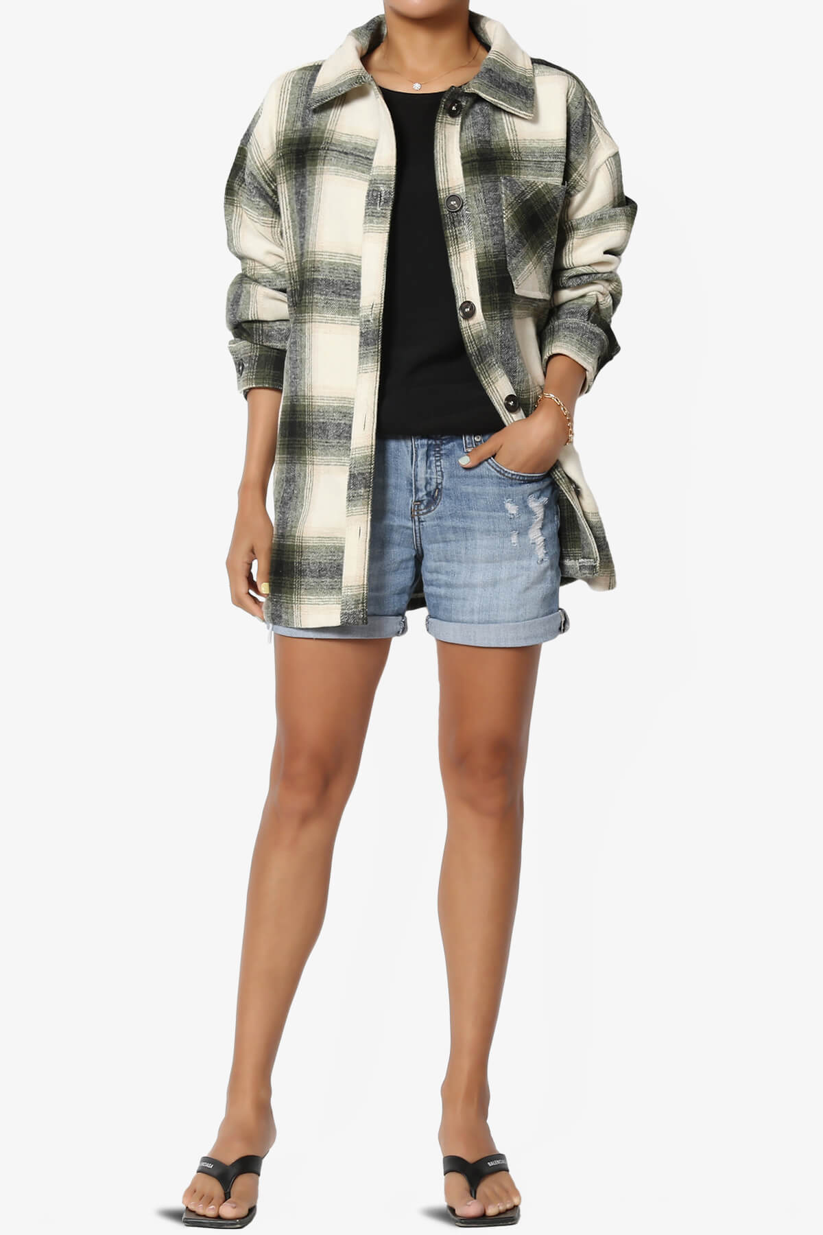 Cameron Plaid Flannel Oversized Shacket OLIVE GREEN_6