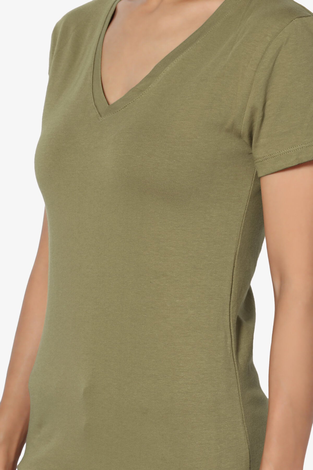 Candela V-Neck Short Sleeve T-Shirts OLIVE KHAKI_5