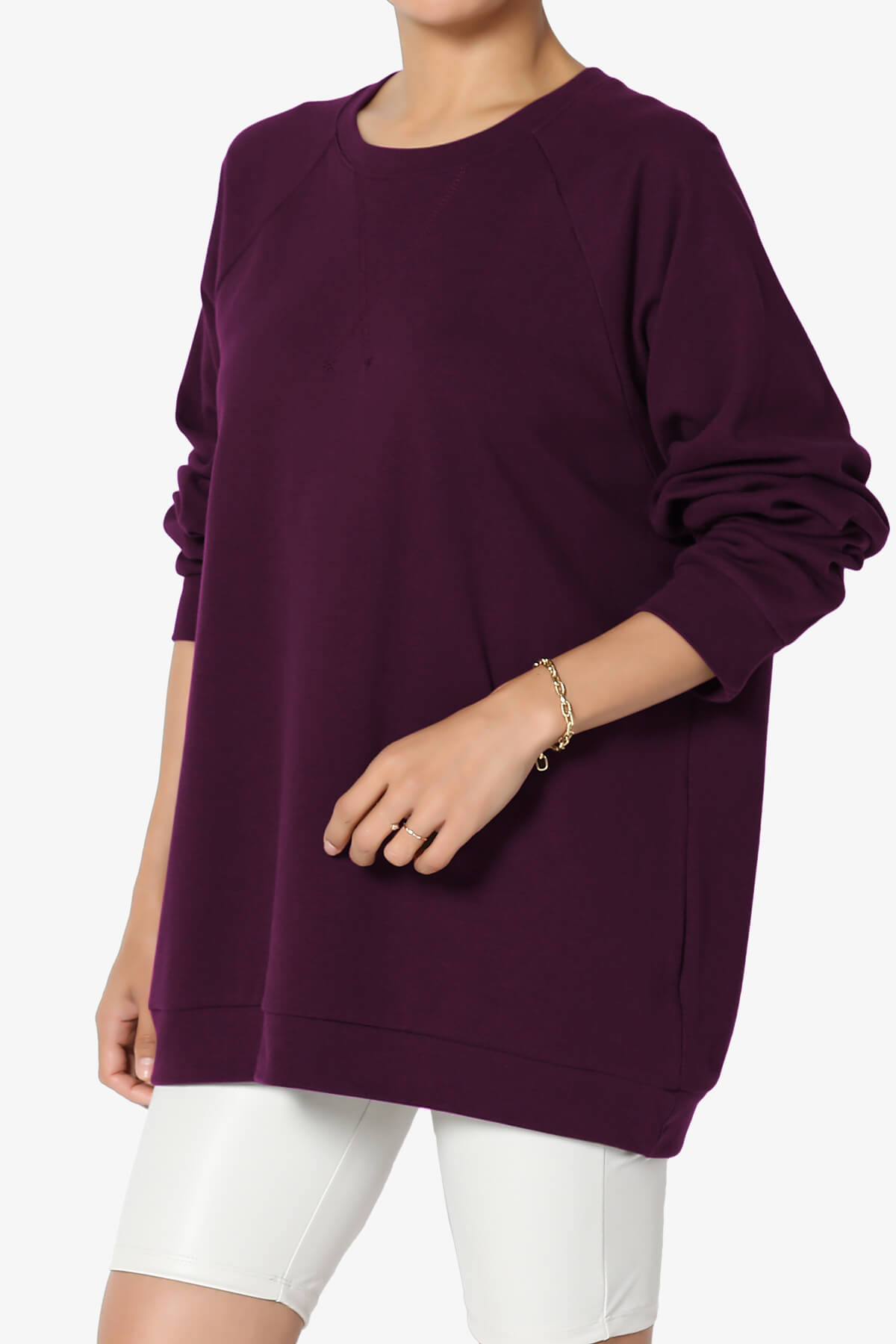 Carlene Cotton Raglan Sleeve Pullover Top DARK PLUM_3