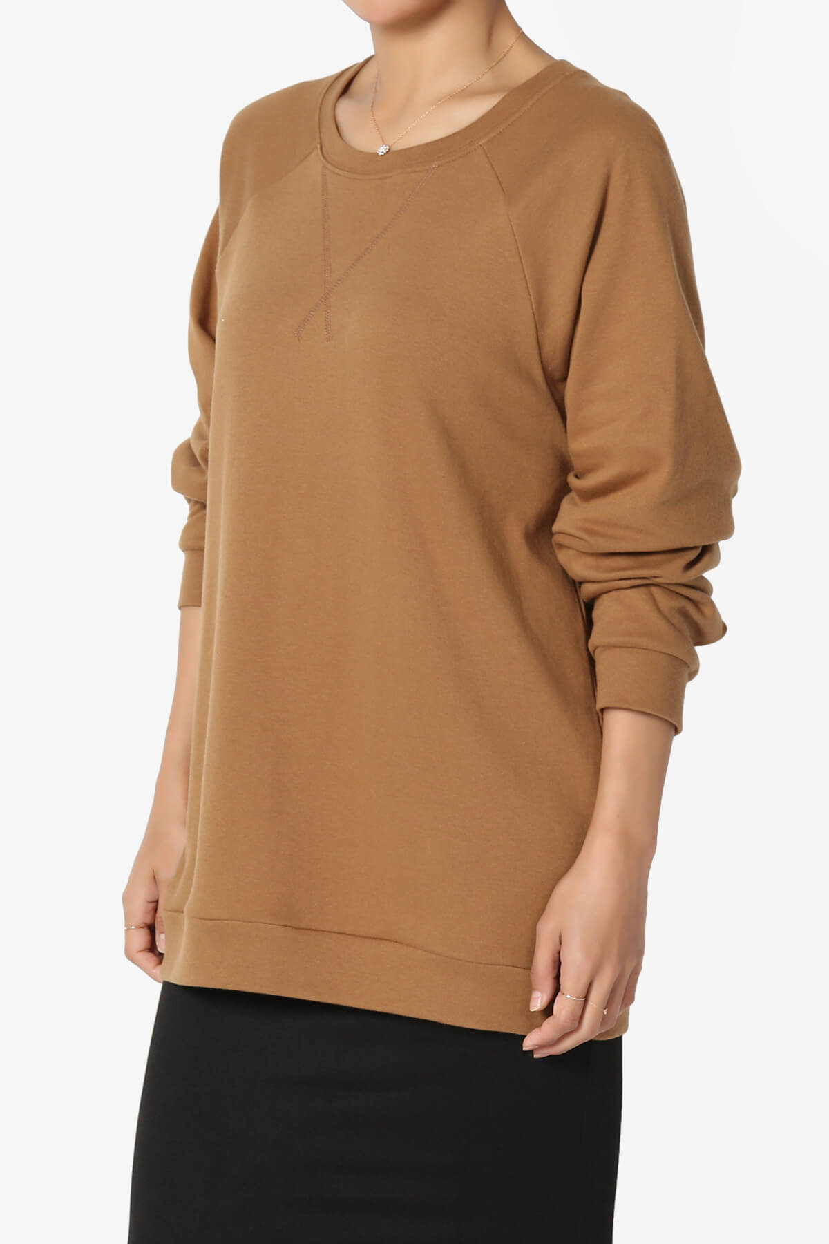 Carlene Cotton Raglan Sleeve Pullover Top DEEP CAMEL_3