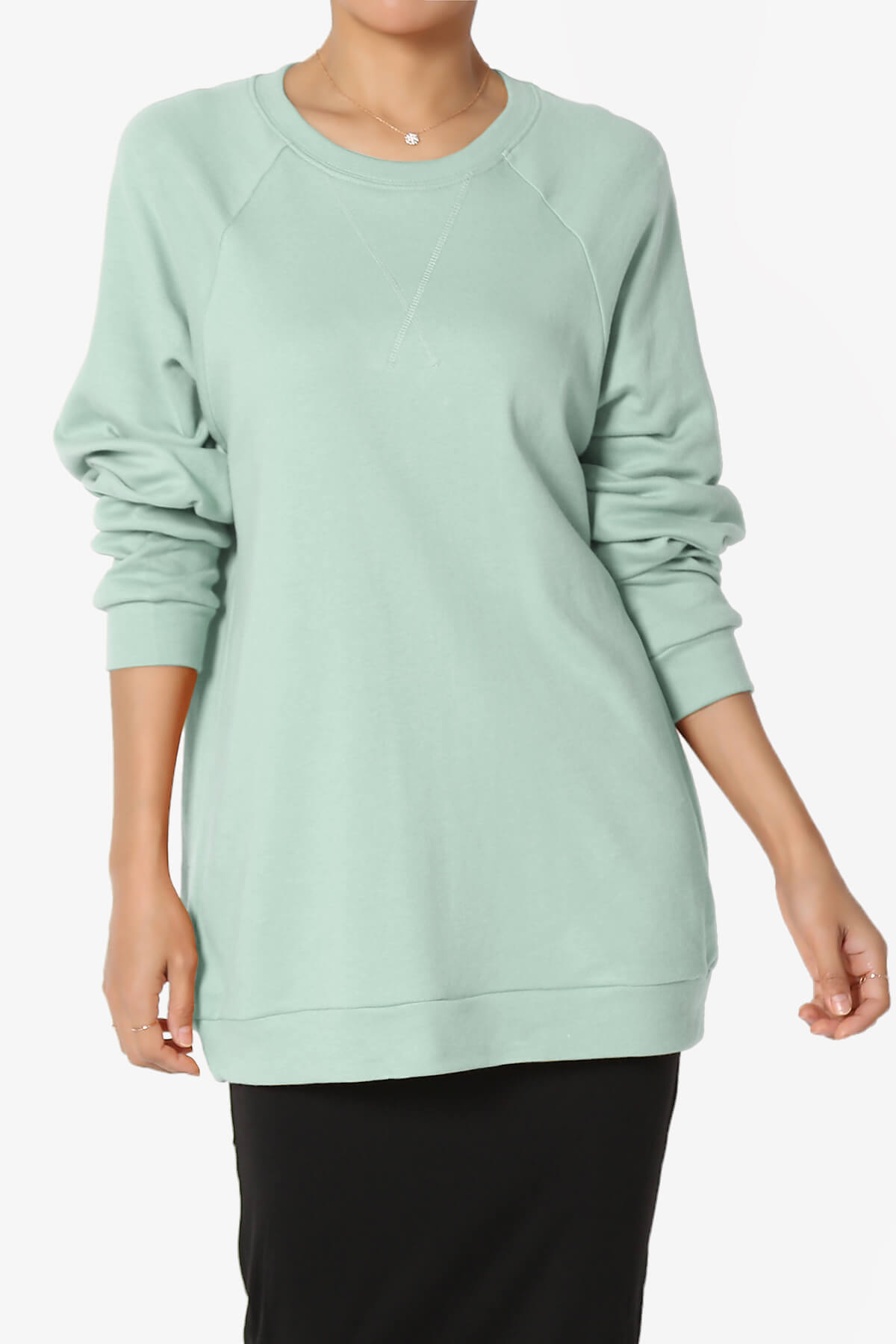 Carlene Cotton Raglan Sleeve Pullover Top LIGHT GREEN_1