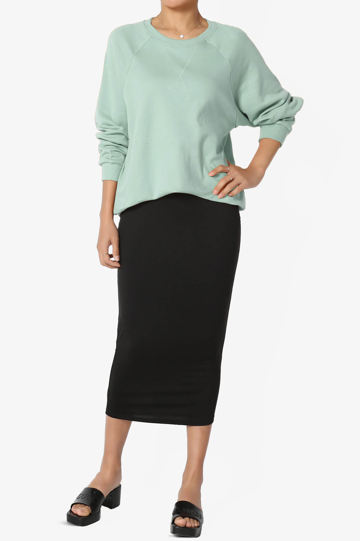 Carlene Cotton Raglan Sleeve Pullover Top LIGHT GREEN_6