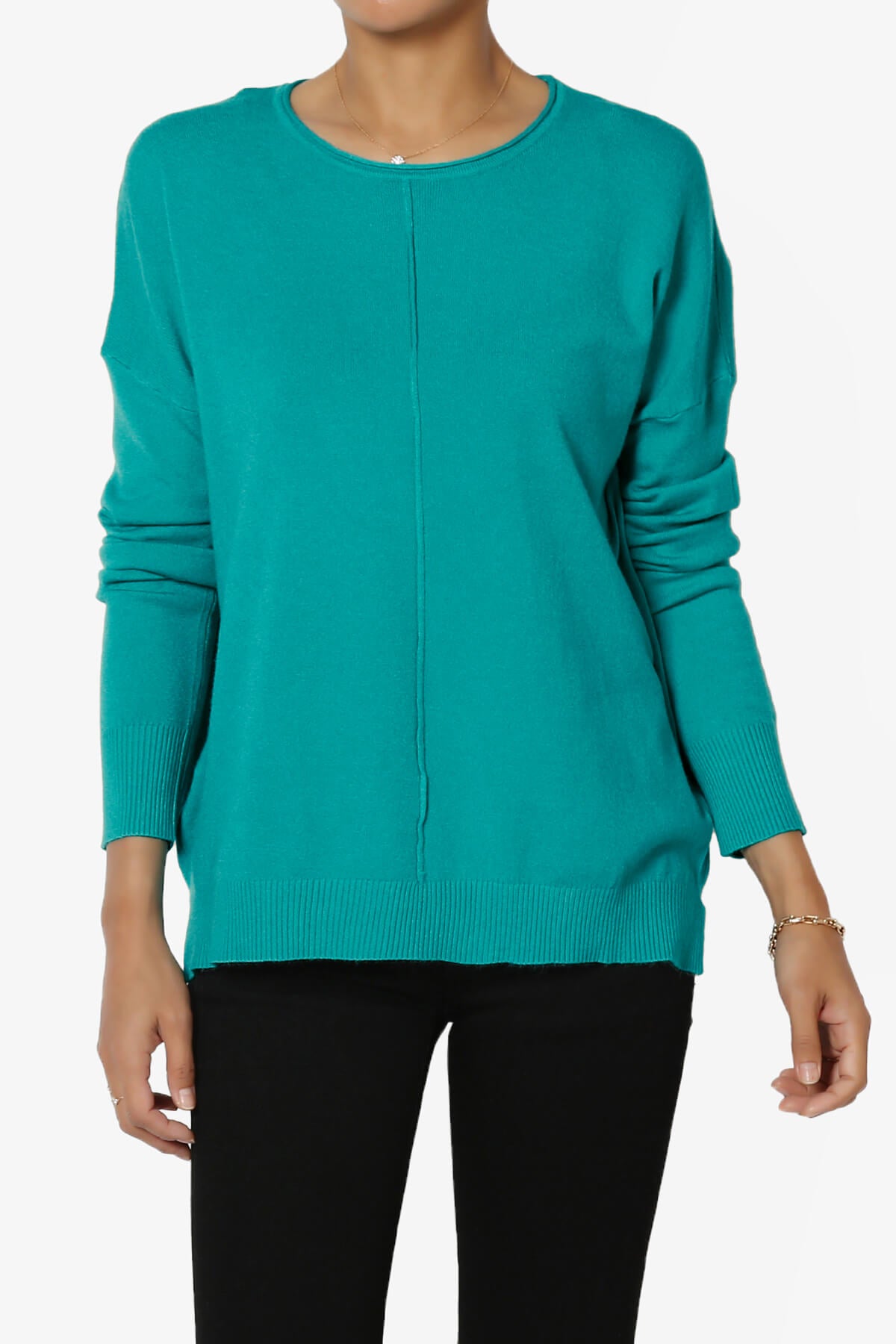 Carolina Long Sleeve Relaxed Fit Knit Top LT TEAL_1