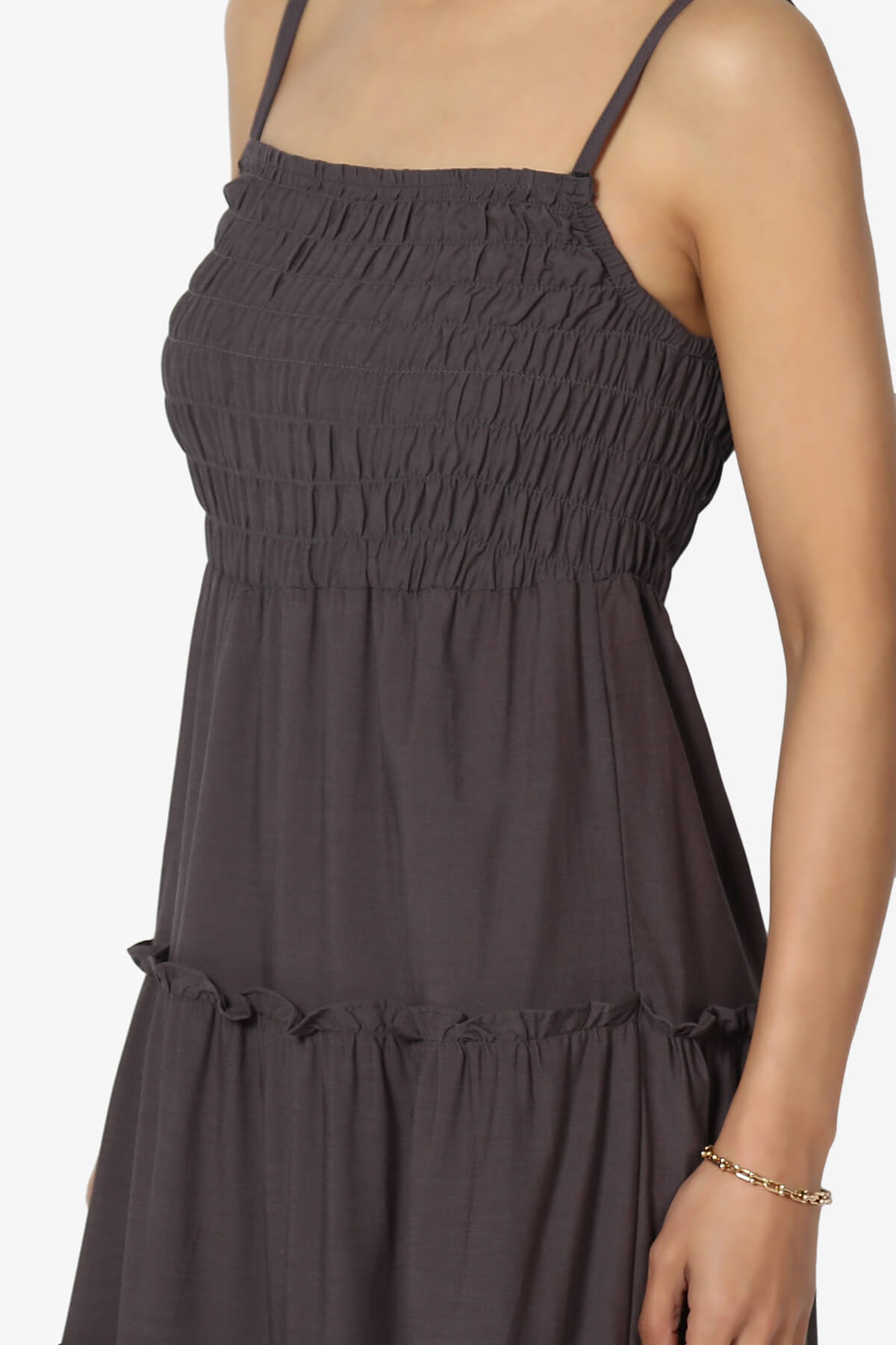 Cassie Smocked Cami Tiered Maxi Dress ASH GREY_5