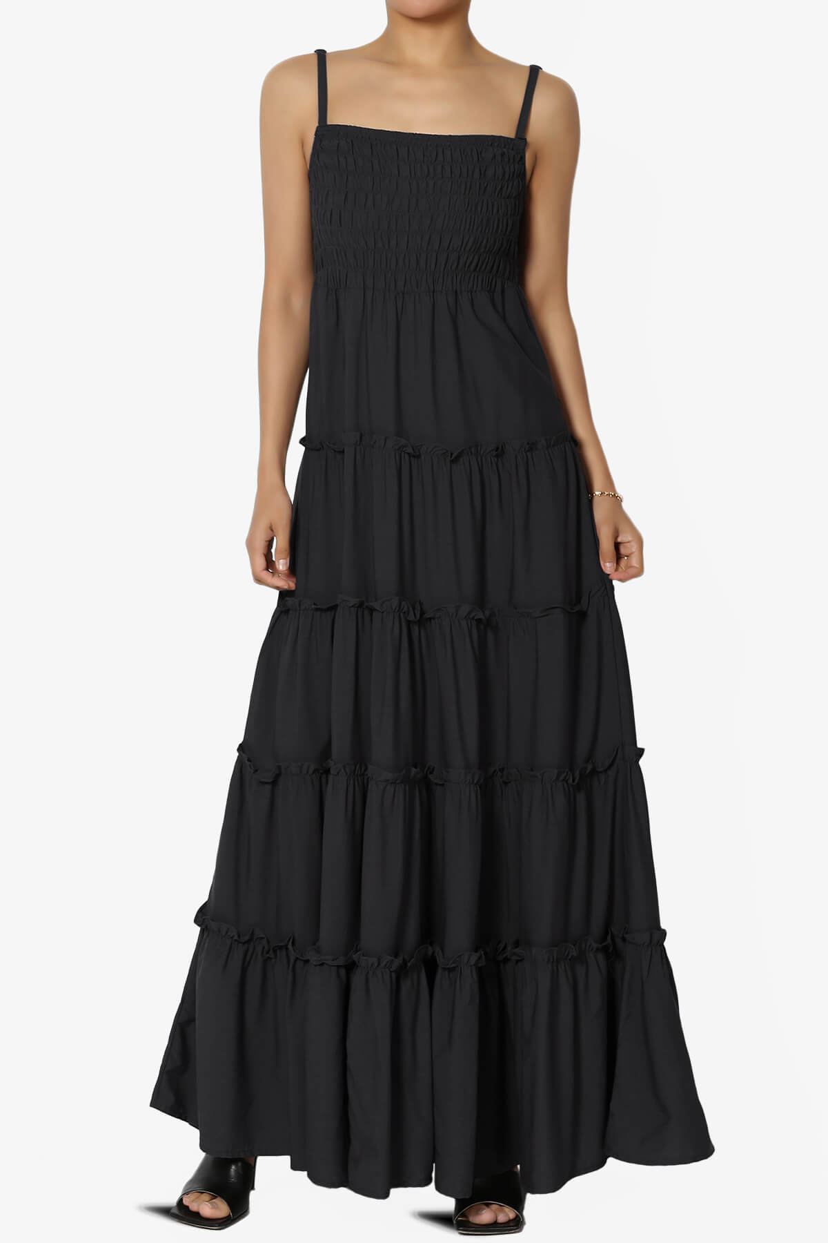 Cassie Smocked Cami Tiered Maxi Dress BLACK_1