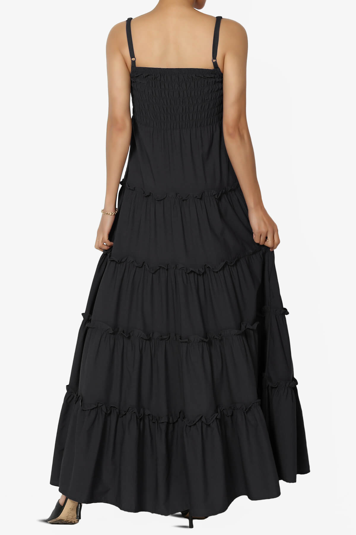 Cassie Smocked Cami Tiered Maxi Dress BLACK_2