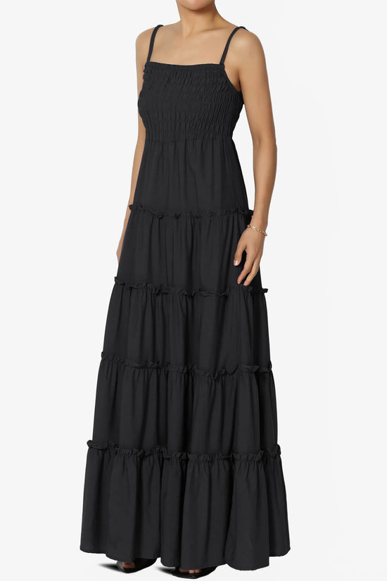 Cassie Smocked Cami Tiered Maxi Dress BLACK_3