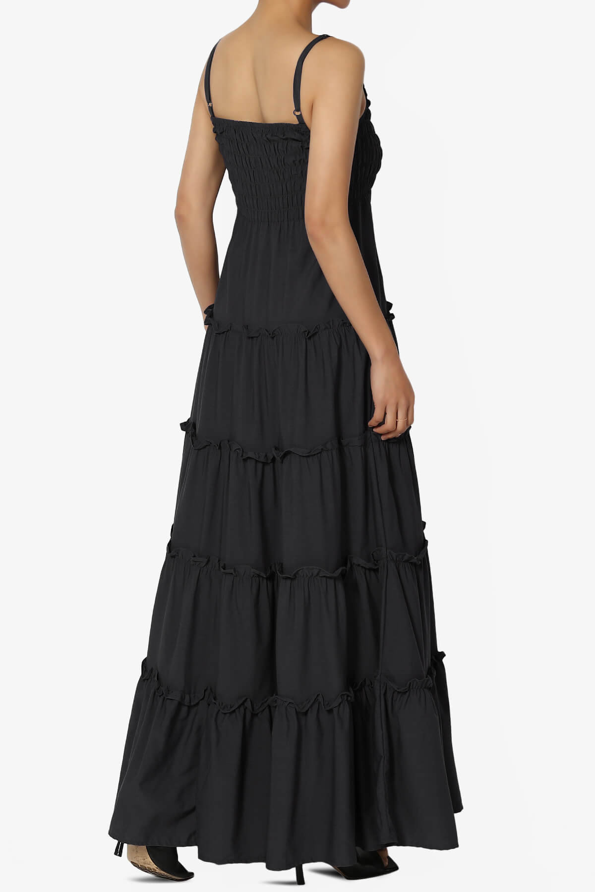 Cassie Smocked Cami Tiered Maxi Dress BLACK_4