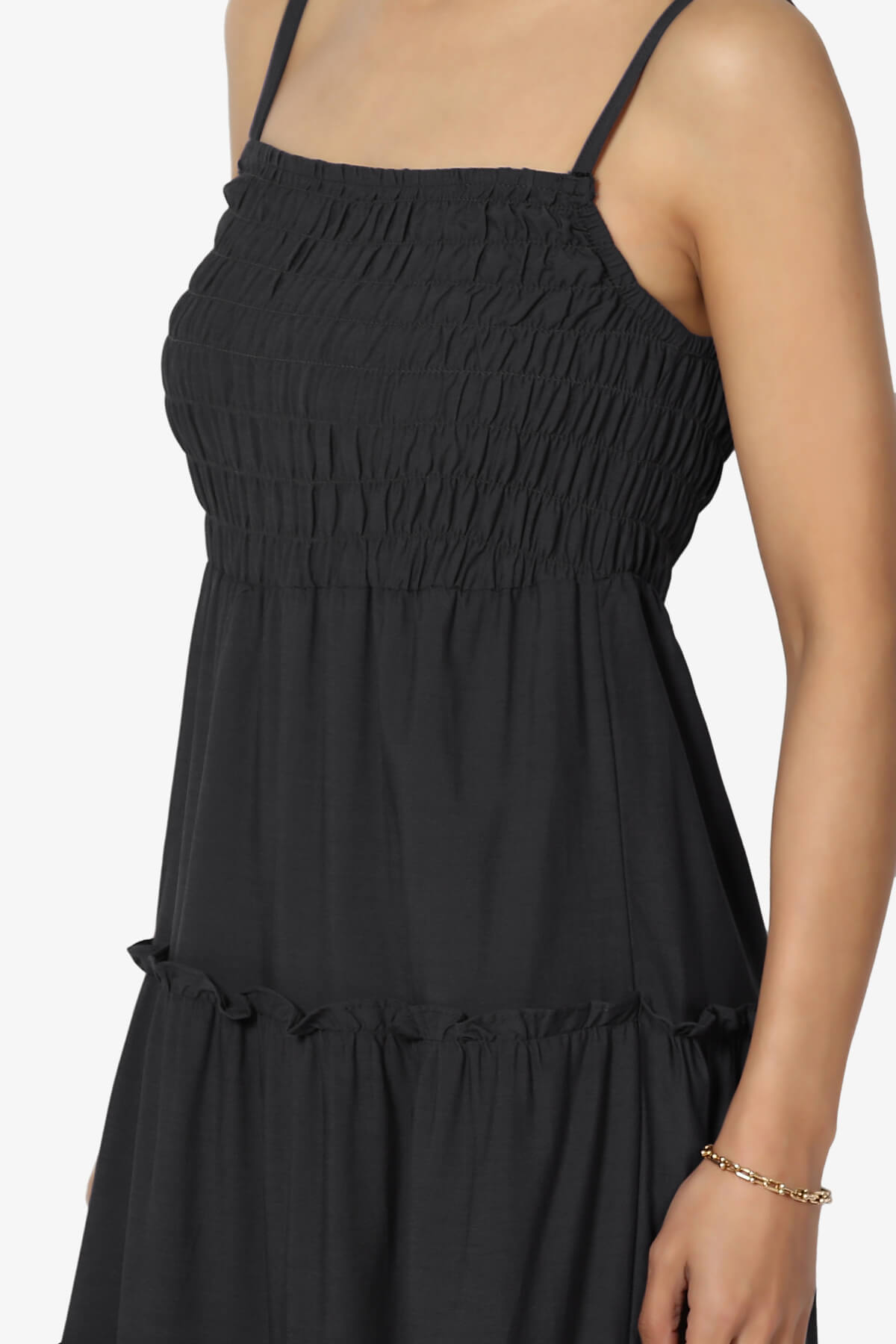 Cassie Smocked Cami Tiered Maxi Dress BLACK_5