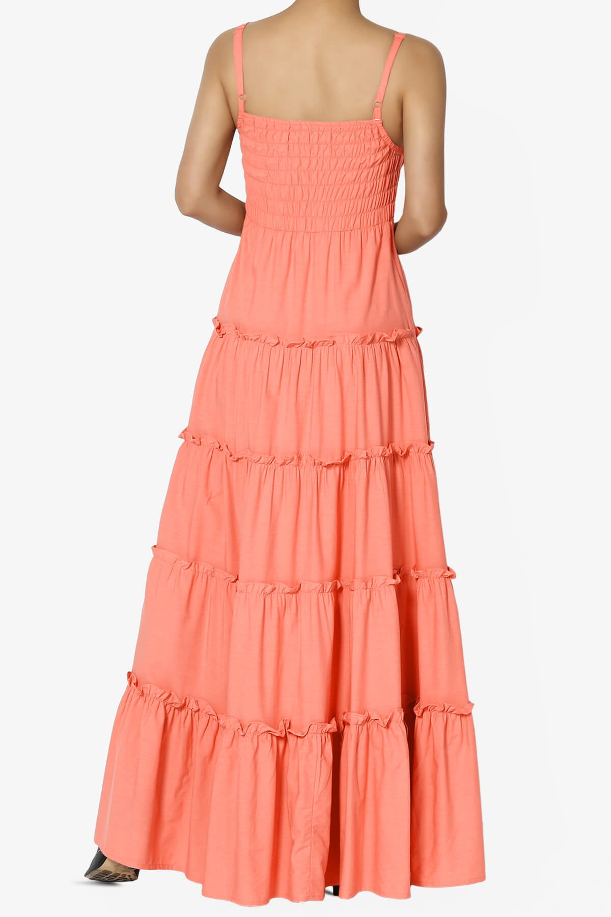 Cassie Smocked Cami Tiered Maxi Dress CORAL_2