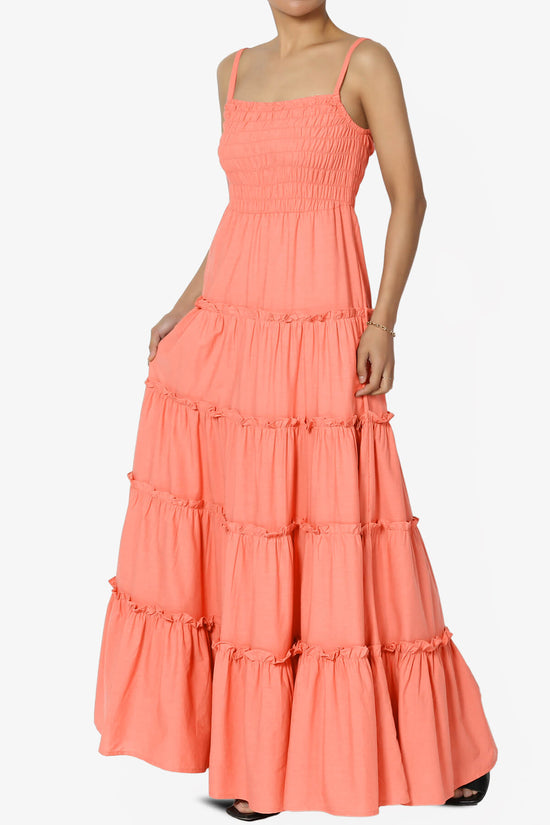 Cassie Smocked Cami Tiered Maxi Dress CORAL_3
