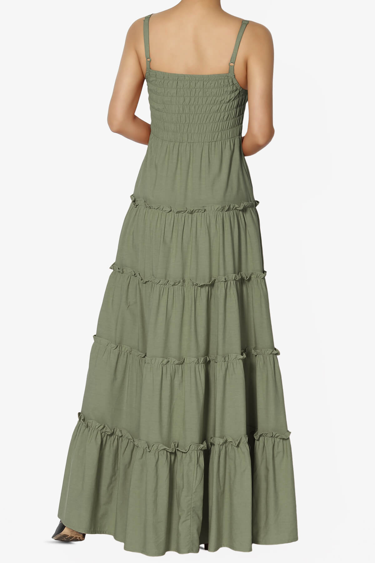 Cassie Smocked Cami Tiered Maxi Dress DUSTY OLIVE_2