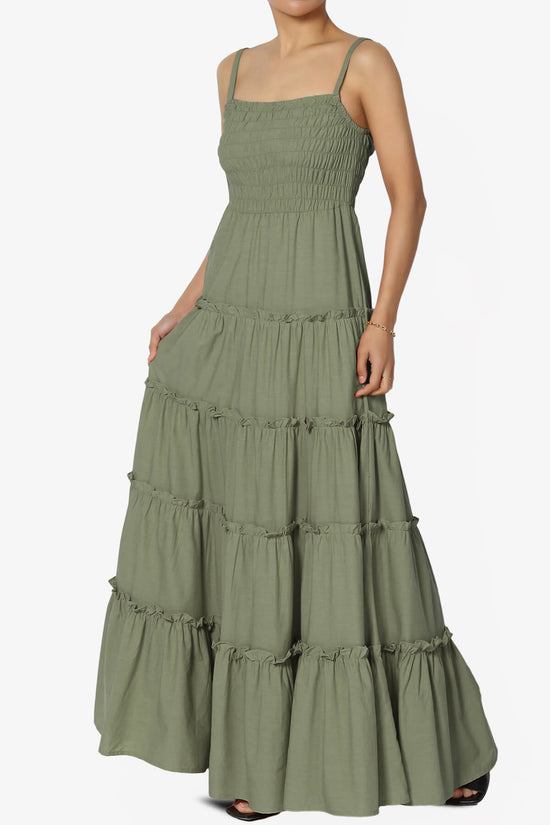 Cassie Smocked Cami Tiered Maxi Dress DUSTY OLIVE_3