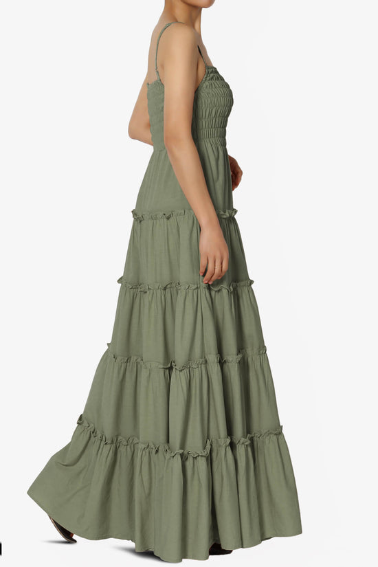Cassie Smocked Cami Tiered Maxi Dress DUSTY OLIVE_4