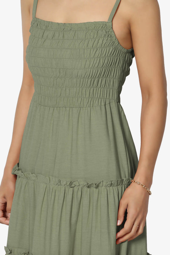 Cassie Smocked Cami Tiered Maxi Dress DUSTY OLIVE_5