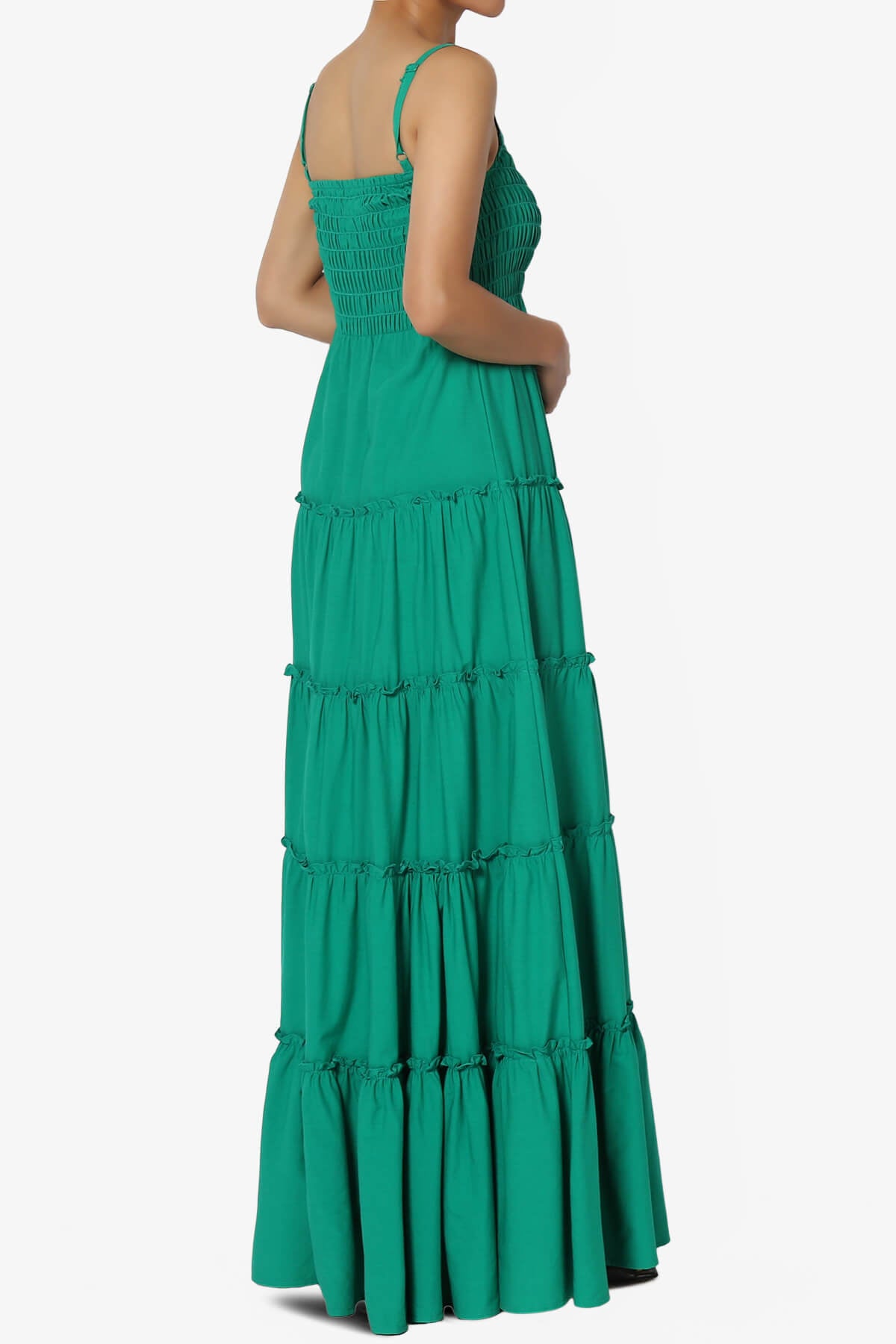 Cassie Smocked Cami Tiered Maxi Dress KELLY GREEN_4