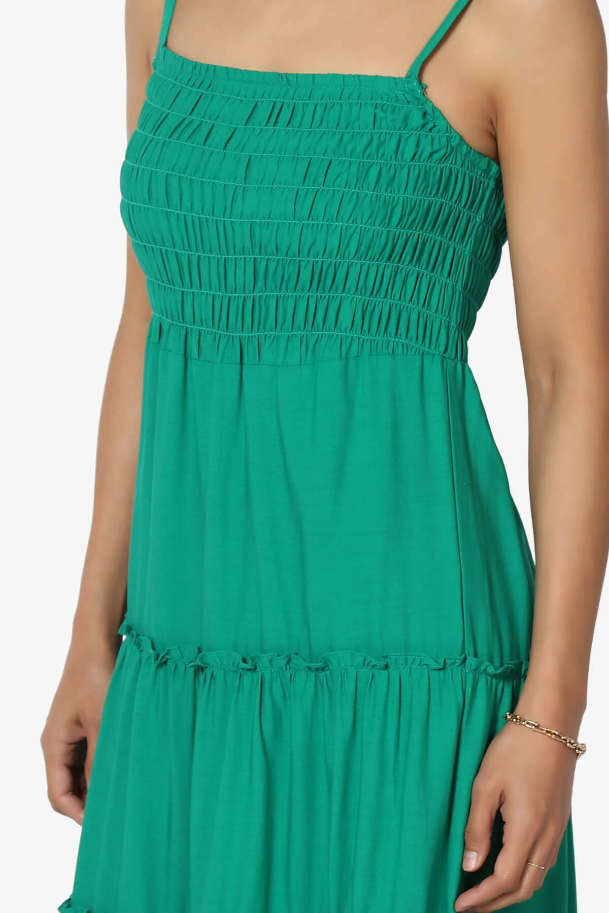Cassie Smocked Cami Tiered Maxi Dress KELLY GREEN_5