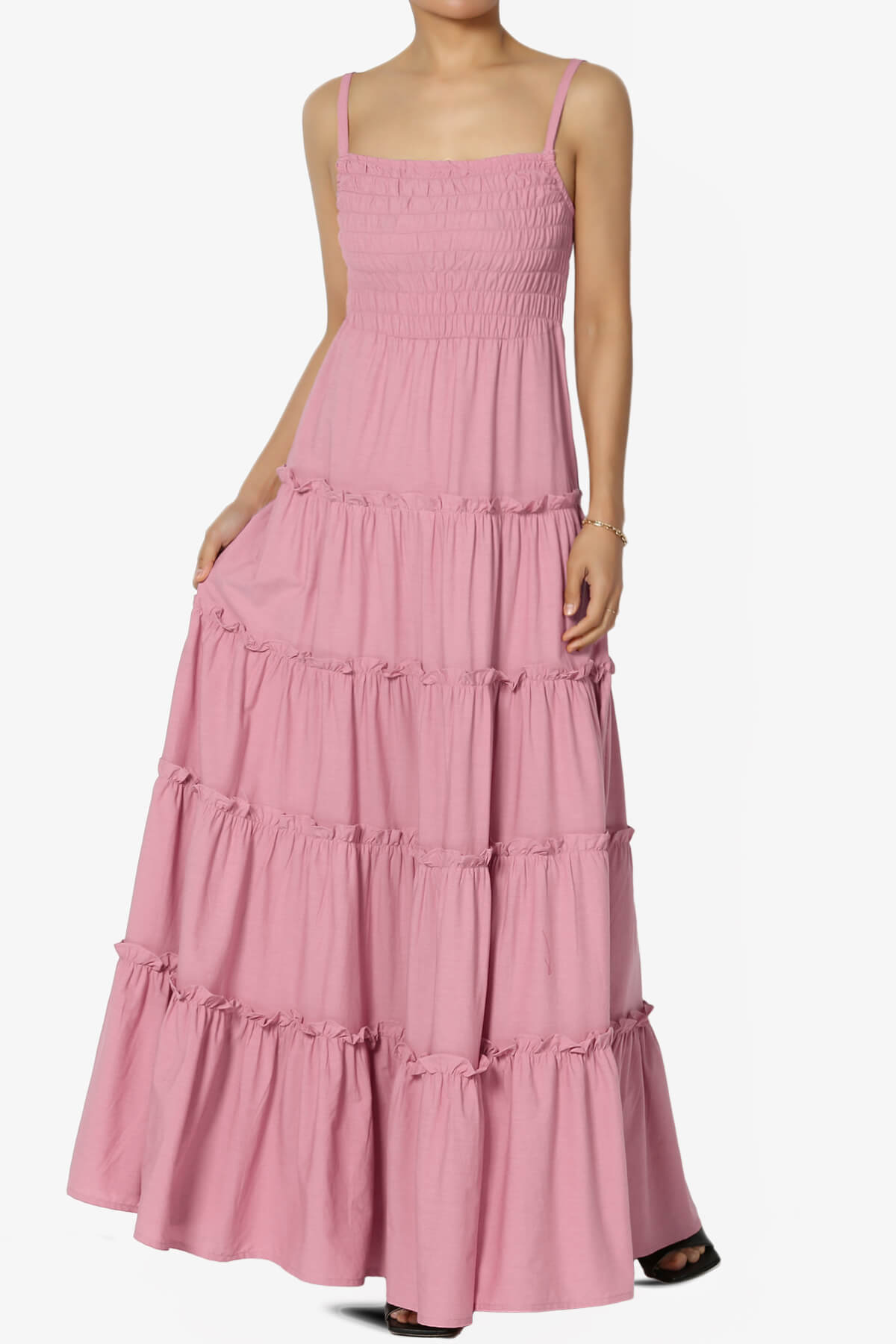 Cassie Smocked Cami Tiered Maxi Dress LIGHT ROSE_1