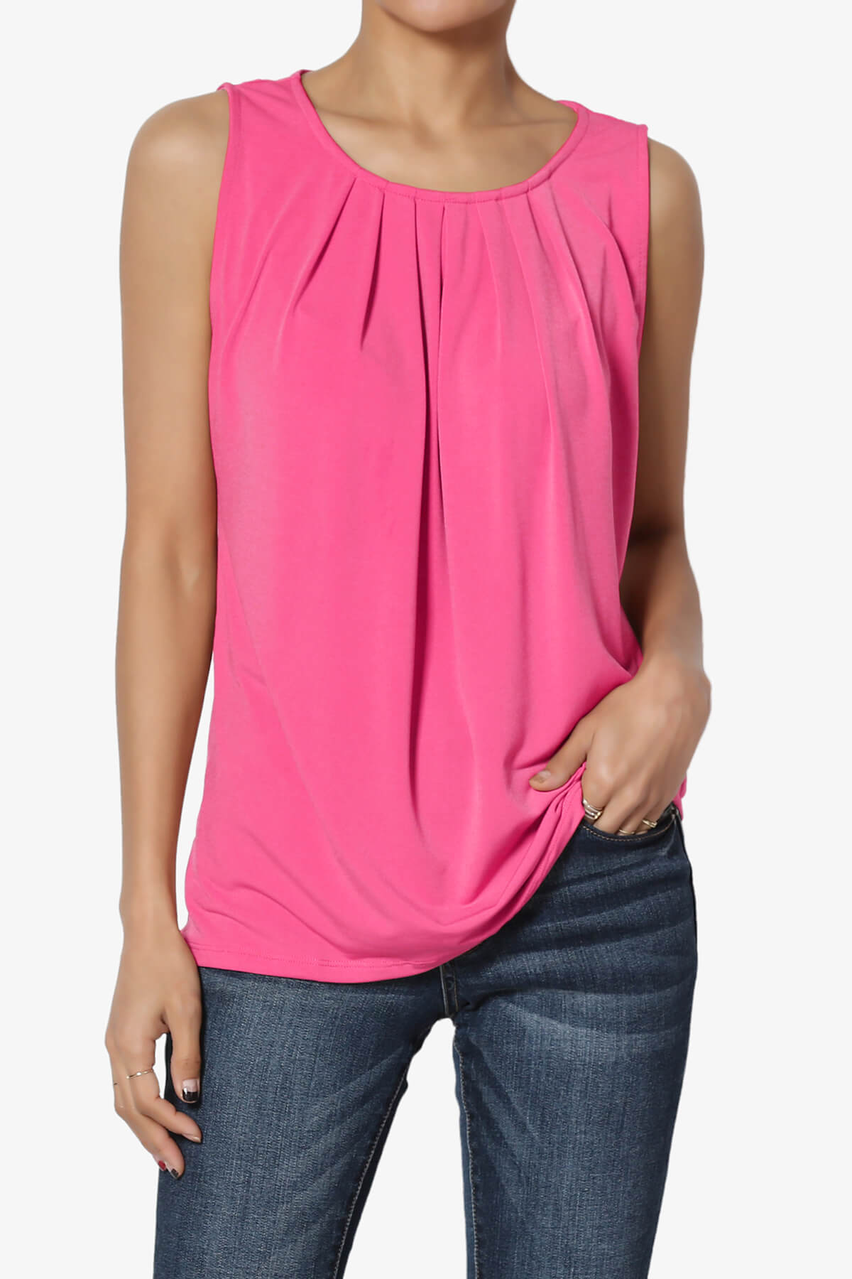 Chaffee Pleat Neck Tank Top FUCHSIA_1