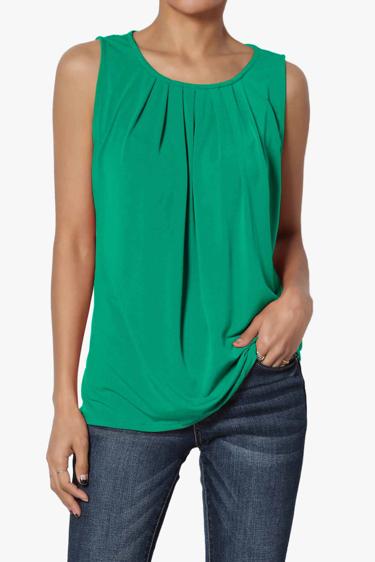 Chaffee Pleat Neck Tank Top KELLY GREEN_1