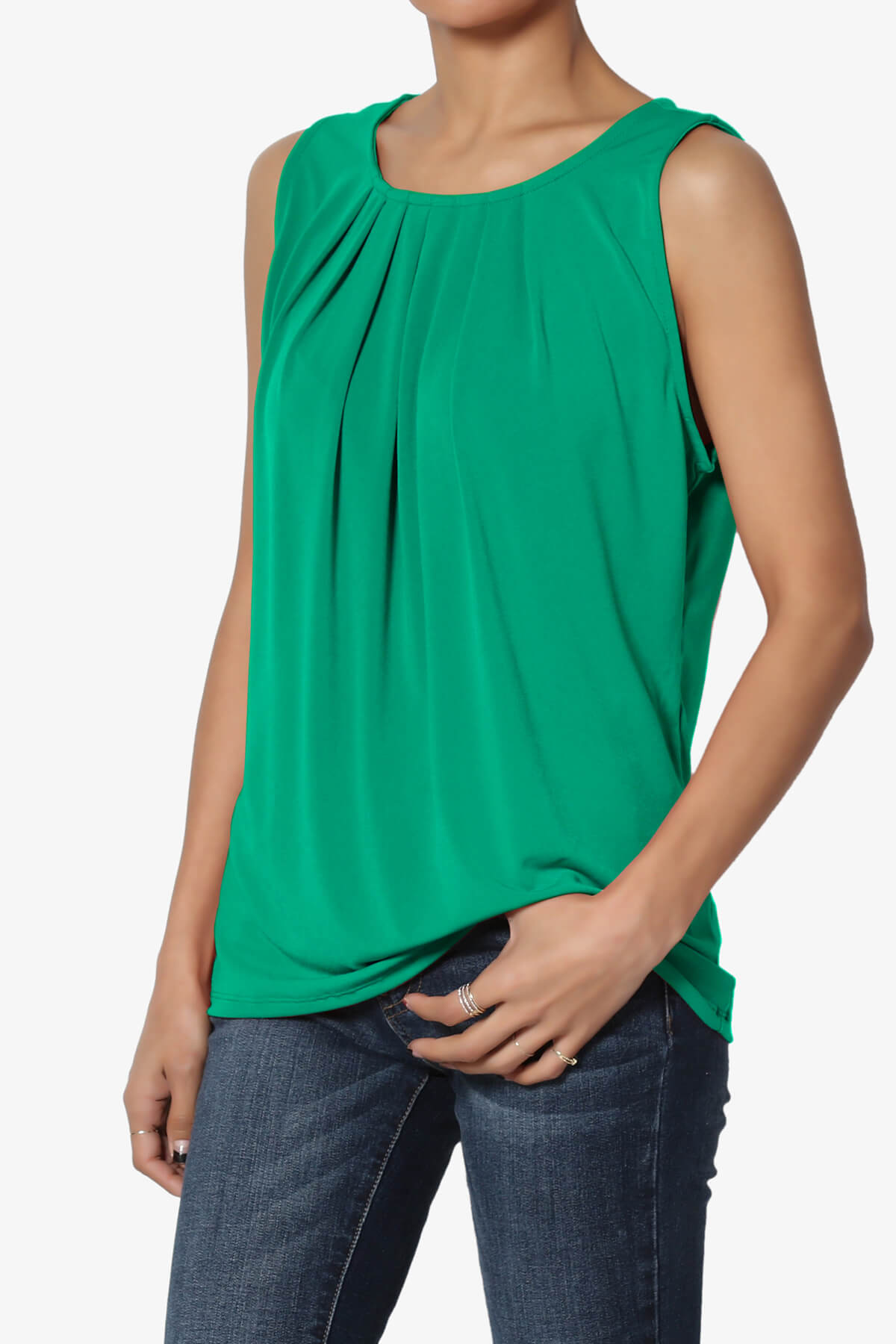 Chaffee Pleat Neck Tank Top KELLY GREEN_3