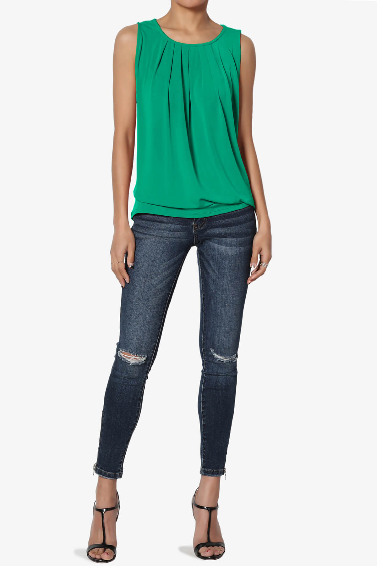 Chaffee Pleat Neck Tank Top KELLY GREEN_6