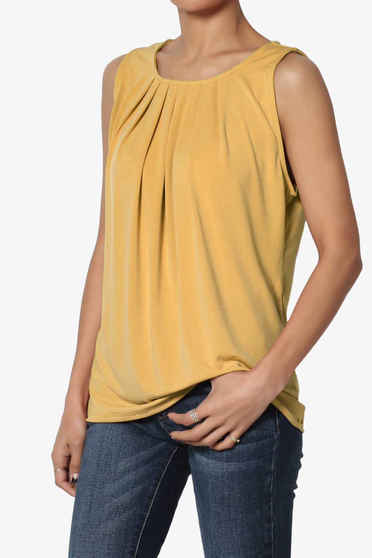 Chaffee Pleat Neck Tank Top LIGHT MUSTARD_3