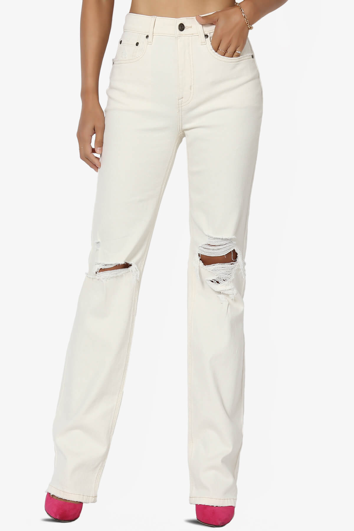  The Drop Women's Dylan Pleated Straight Pant, Ivory