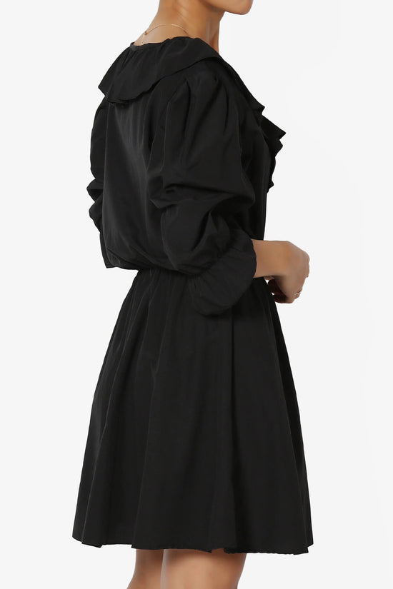 Corenne Ruffle Collar Puff Sleeve Dress BLACK_4