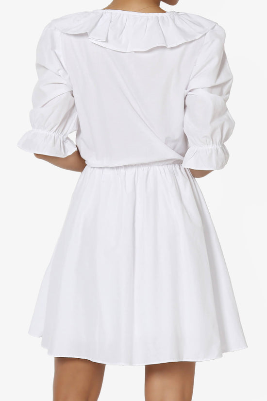 Corenne Ruffle Collar Puff Sleeve Dress WHITE_2