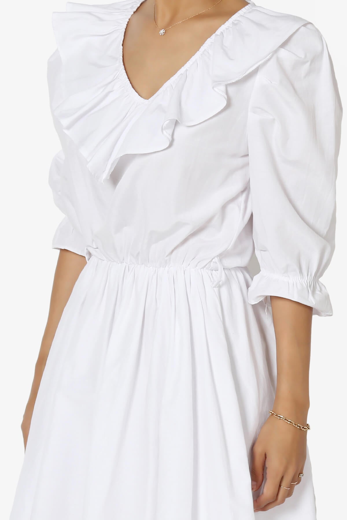 Load image into Gallery viewer, Corenne Ruffle Collar Puff Sleeve Dress WHITE_5
