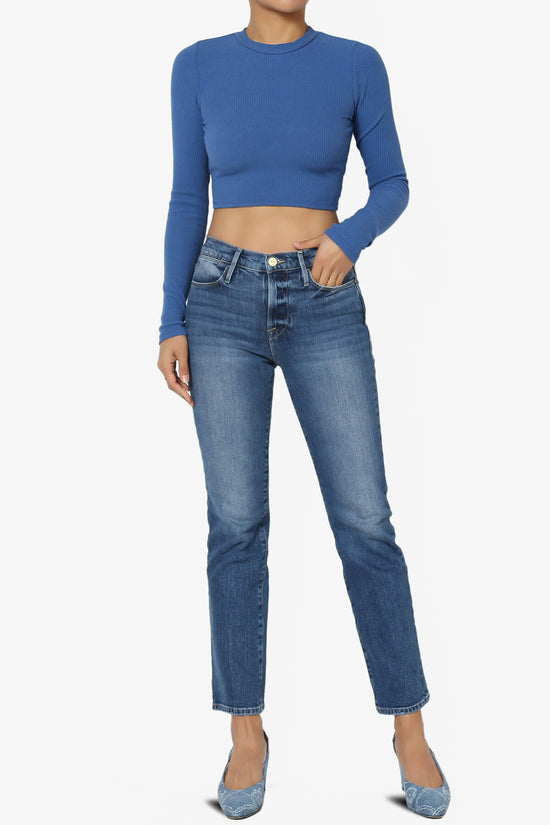 Costello Open Back Tie Long Sleeve Ribbed Top BLUE_6
